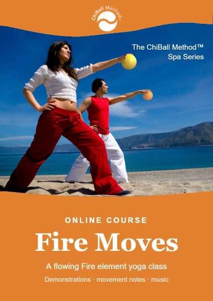 Fire Moves online course: two people practising ChiBall on a beach